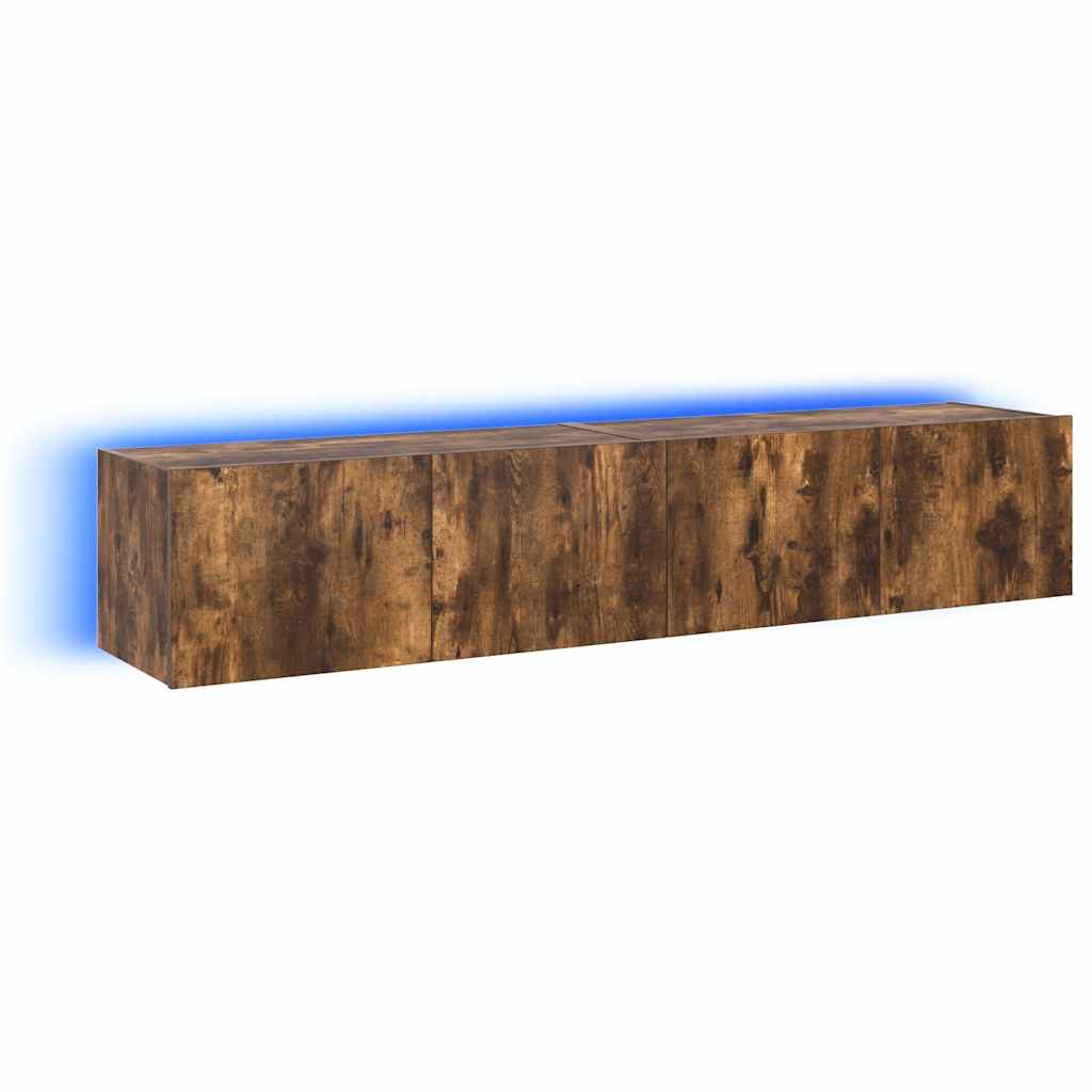 vidaXL Muebles TV de pared luces LED 2 uds roble ahumado 80x35x31 cm