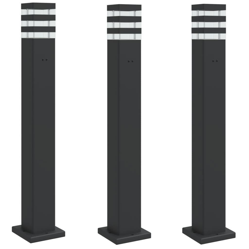 vidaXL Lámparas suelo exterior con enchufe (3 unidades) aluminio negro Dimensiones 50 cm, 80 cm, 110 cm
