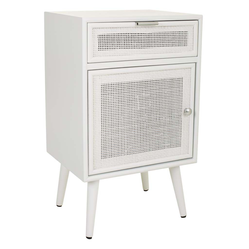 Mesita De Noche De Madera Y Rejilla En Blanco De 1 Cajon Y 1 36,5x42x71cm, El mejor complemento para tu hogar