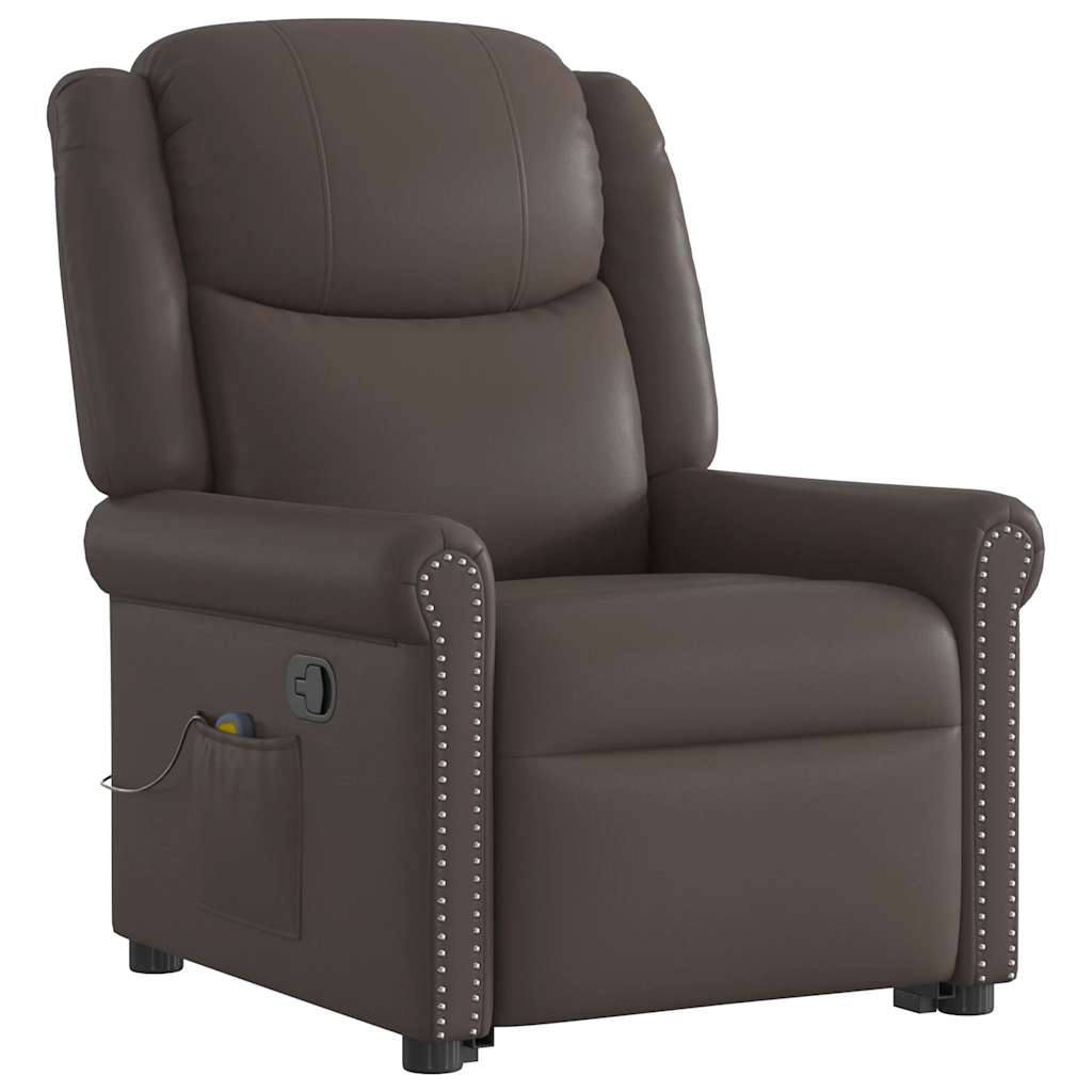 vidaXL Sillón reclinable masaje pie cuero sintético marrón brillante
