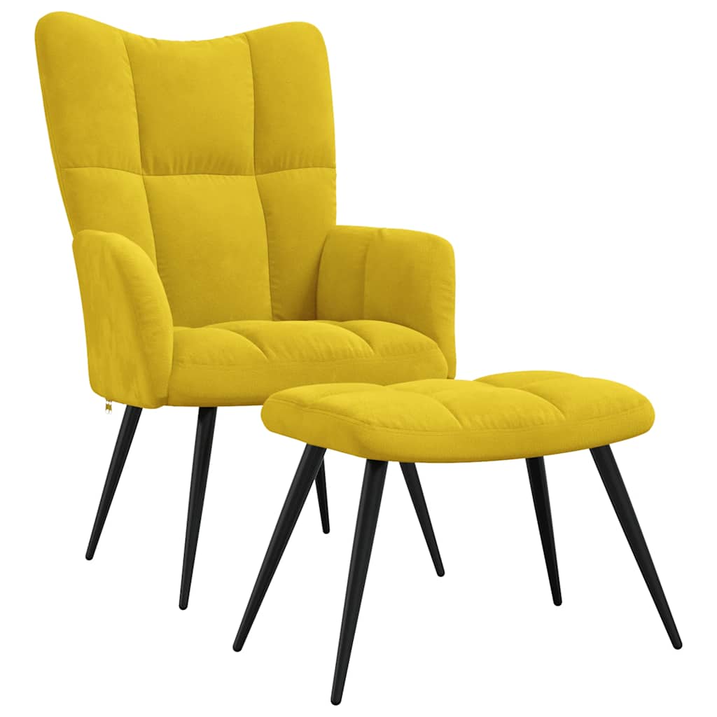 vidaXL Sillón relajante con taburete de terciopelo amarillo mostaza
