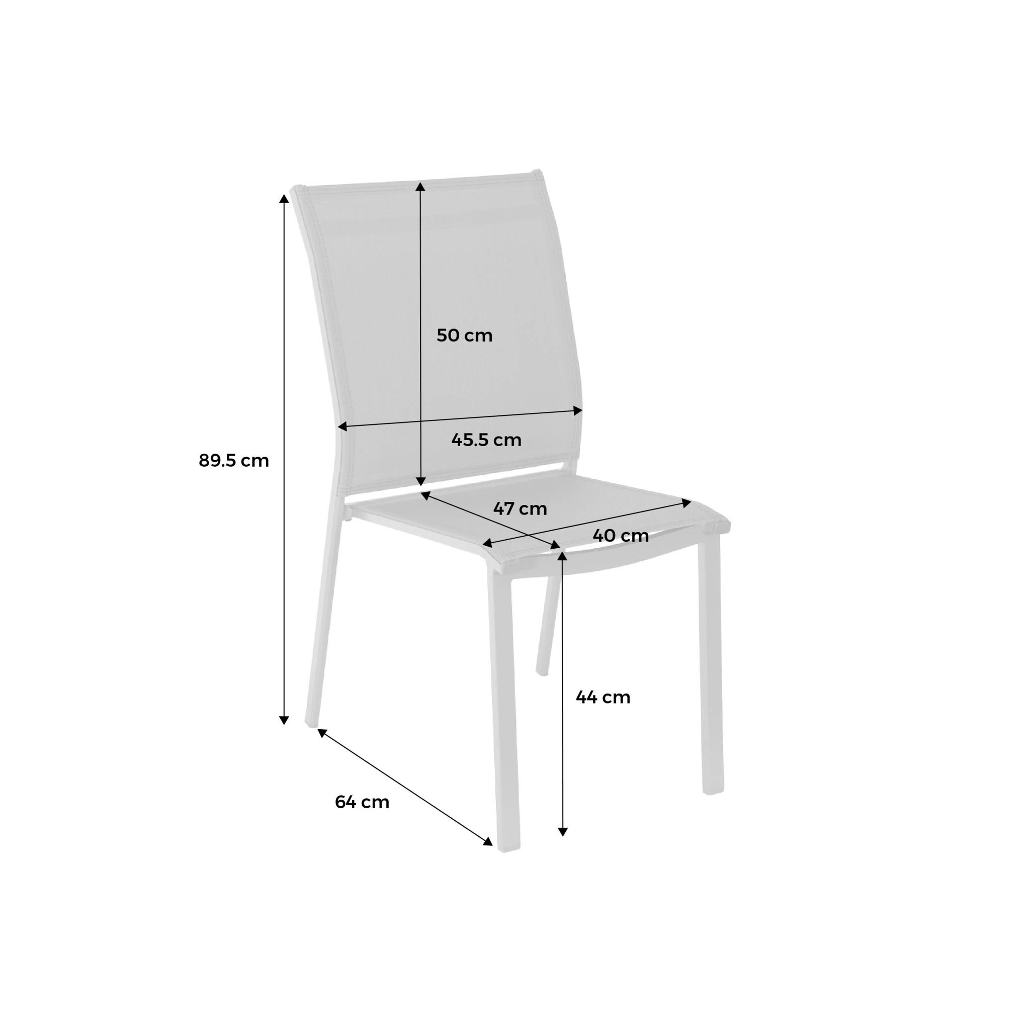 Silla de jardín apilable de aluminio y textilene, set de 4
