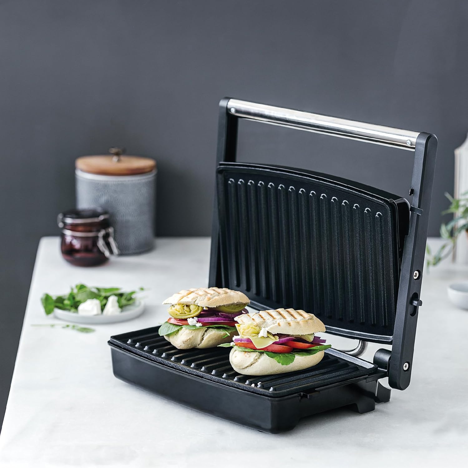 Lacor Mini Grill Abatible - Parrilla Eléctrica y Plancha de Asar con Apertura 180º - 32x27x11 cm