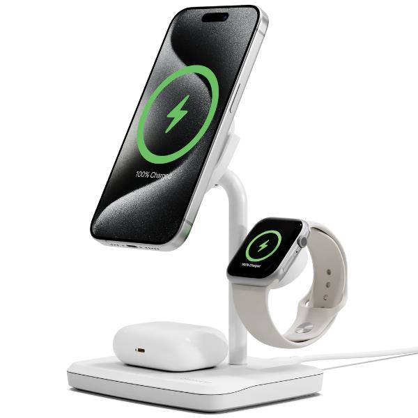 ChargeBase Estación de Carga inalámbrica magnética 3 en 1, WC Blanco, Compatible con Qi2