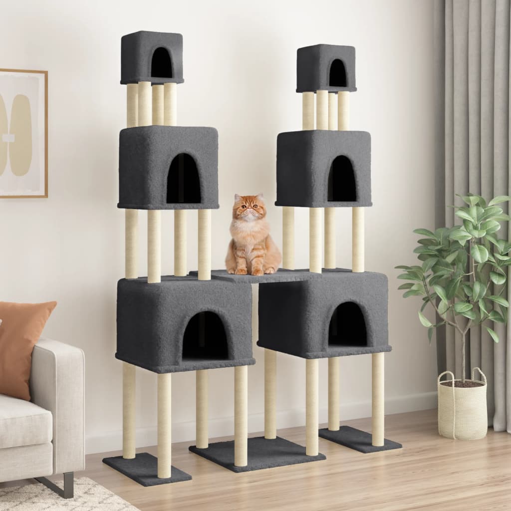 vidaXL Rascador para Gatos con Postes de Sisal Árbol Torre de Escalada Color Crema,  Gris claro,  Gris oscuro y mas