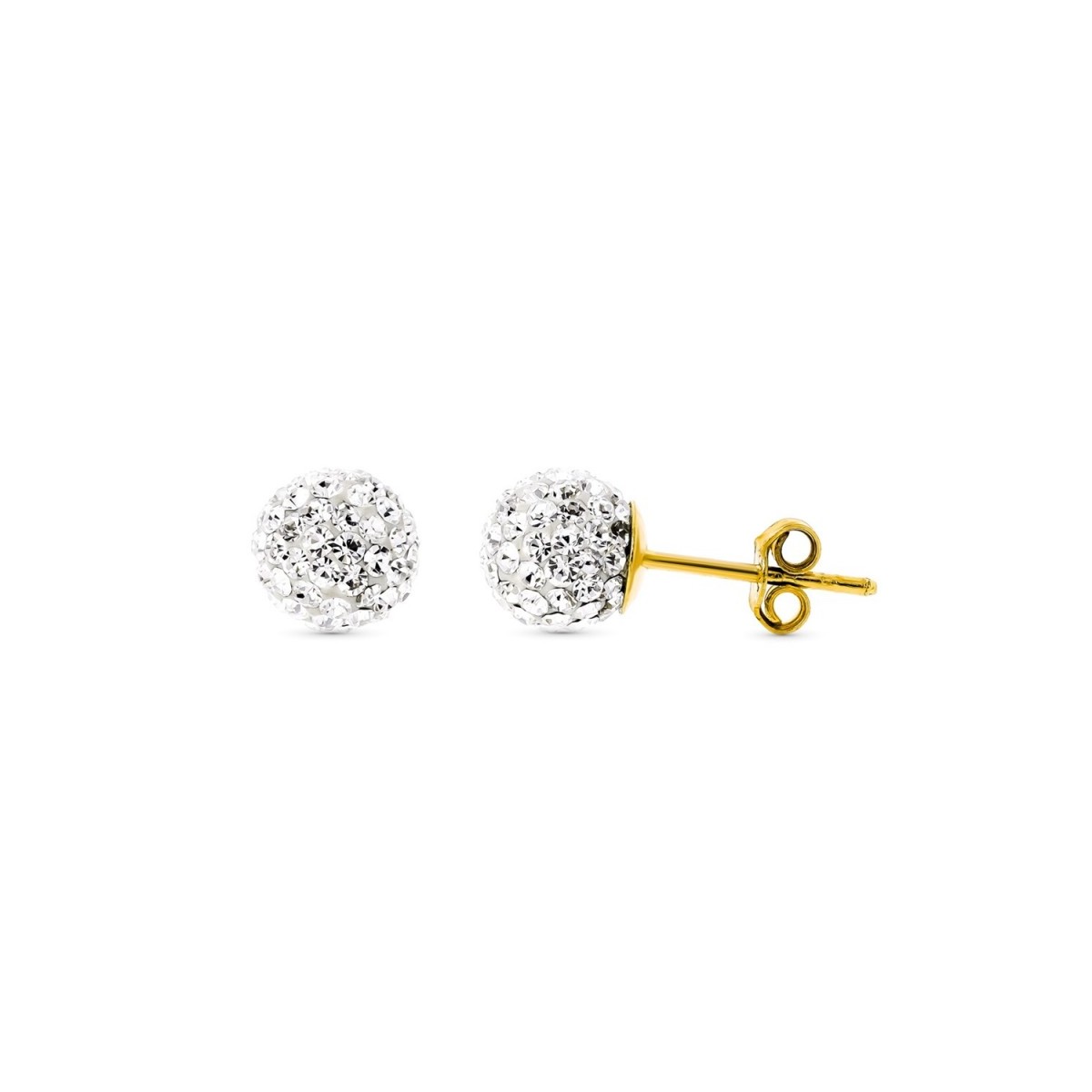 Pendientes oro bicolor 18k mujer 7 mm. bola circonitas presión