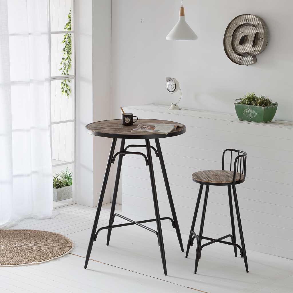 Taburete Con Respaldo De Metal Y Madera Gris, El mejor complemento para tu hogar