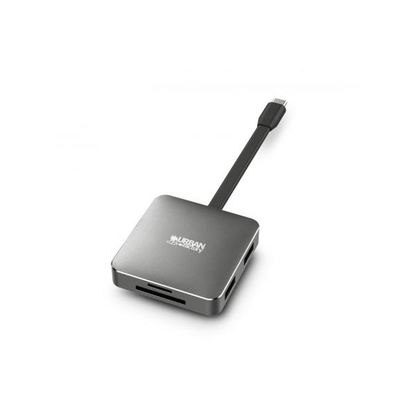 Urban factory hubee light mini hub - usb-c macho - usb-a/hdmi/sd/msd hembra - 100w pd - color gris metal