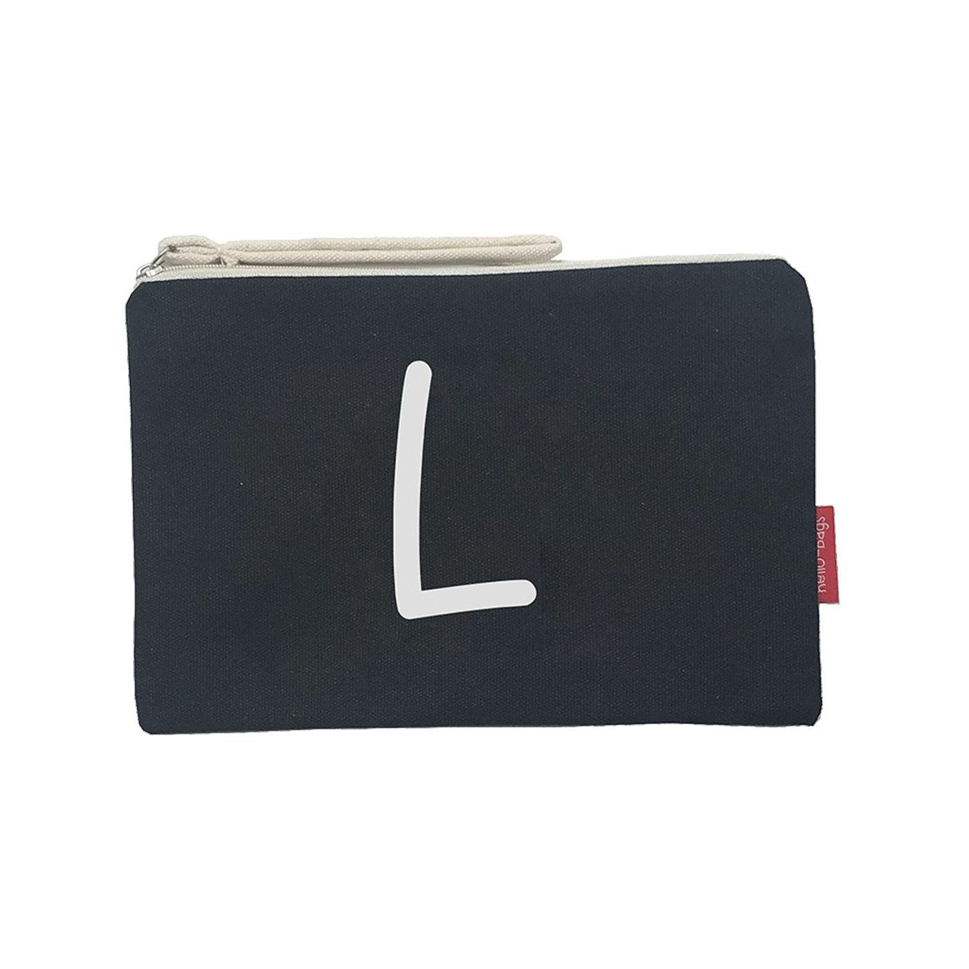 Hello-Bags. Bolso Neceser / Cartera de Mano con cremallera y forro interior. Exterior: Algodón 100%. Incluye sobre kraft de regalo. Modelo L. Color: Crudo / Negro. 23x15,5 cm.