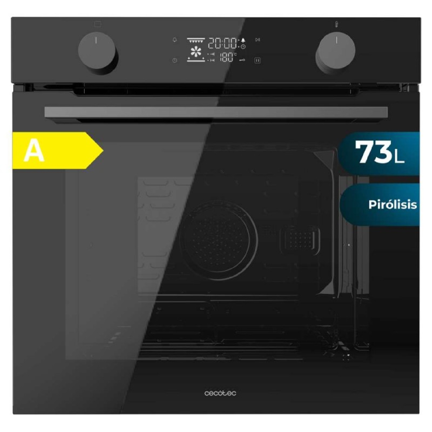 Cecotec Horno Integrable Pirolítico 73L Bolero Hexa P526000 Glass Black A. 2800W, 9 Funciones, Display, Pirólisis, Cooling Fan