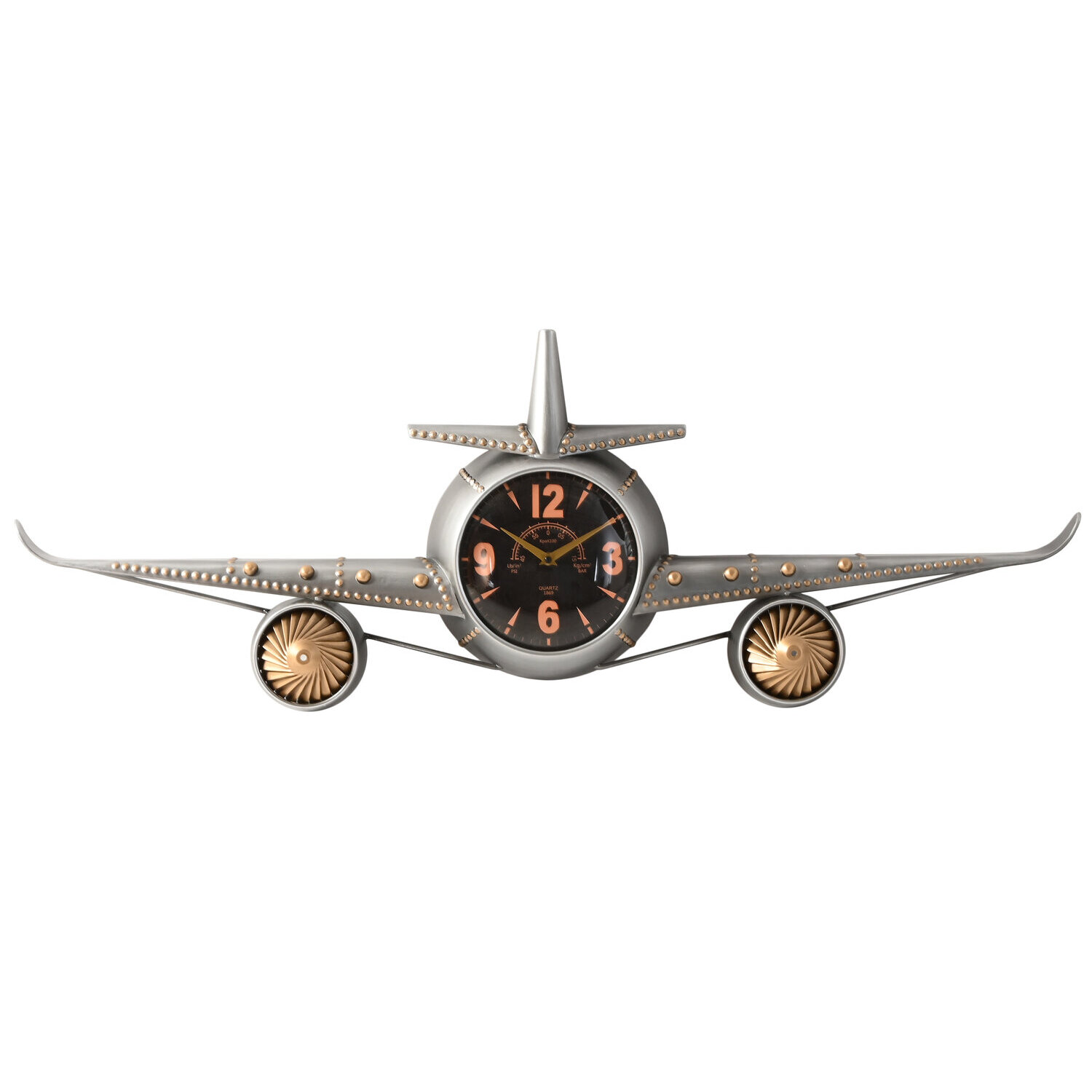 Reloj pared metal 114x11x40 avion plateado , El mejor complemento para tu hogar.