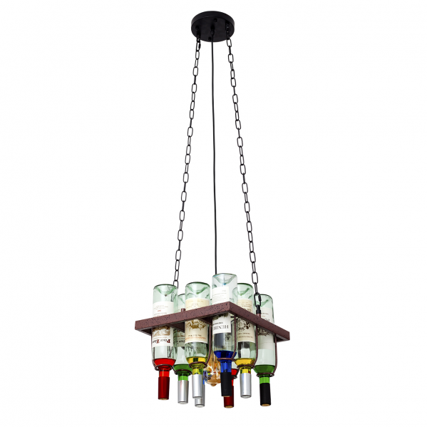 Lampara Colgante Bodega 1xe27 Marron Rustico 8 Botellas De