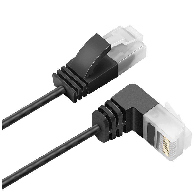 CABLEPELADO Cable de Red, Cable LAN, Cable de Datos, Cable Gigabit, Cable RJ45, Cable Trenzado, 1x 90º, Categoría 5E, Compatible PC, PS4, PS5, Xbox, Smart TV, Server, 0.5 Metros, Negro