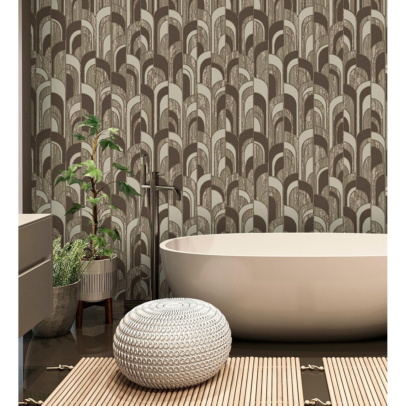 Papel pintado vinílico de arcos art déco oscuro con textura en relieve - Bissen Arches 681668 de GAULAN - Rollo de 10 m x 1,06 m