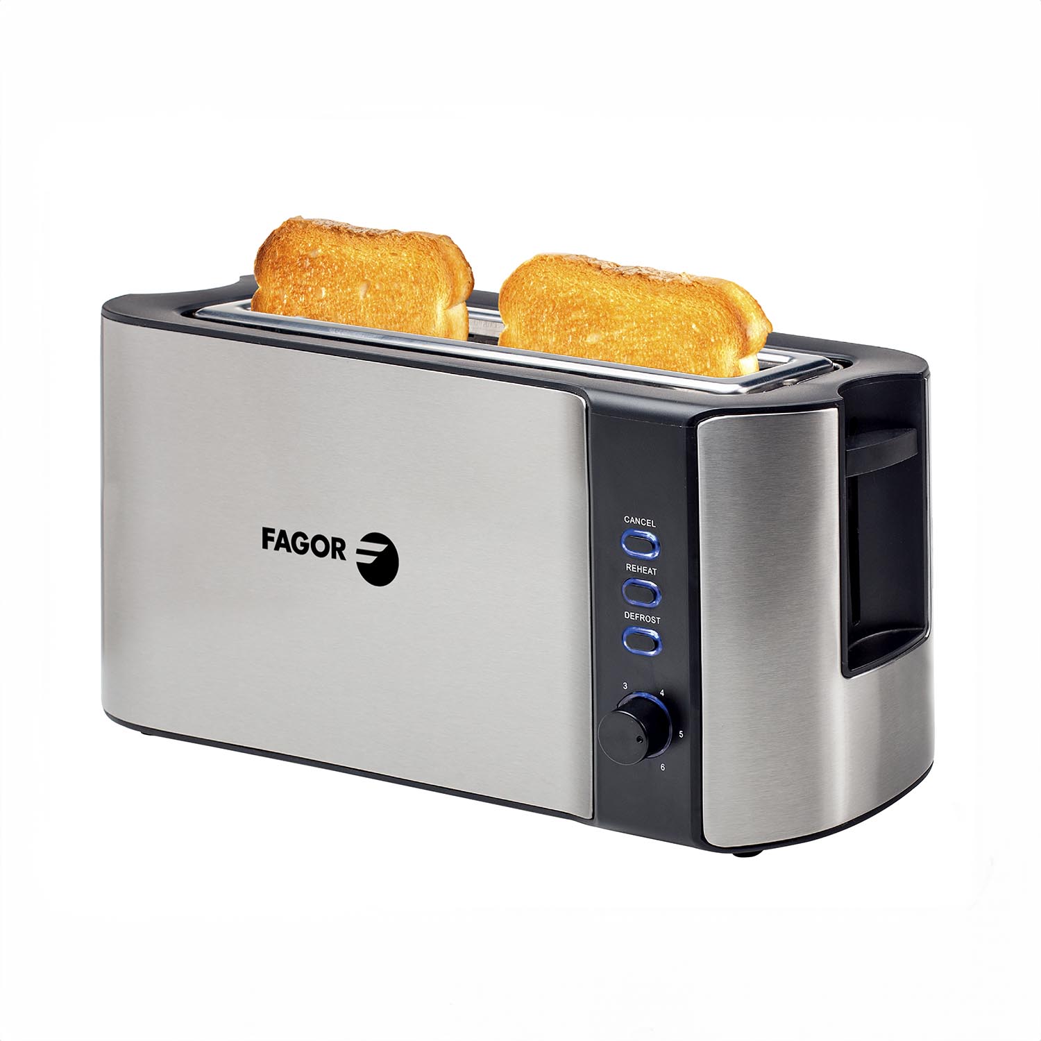 Tostadora 1 Ranura Doble 1000 W, Control Tostado 6 Niveles, Función Descongelar, Bandeja recogemigas extraible, Acero Pulido, FAGOR Bigtoast Steel FGE08003