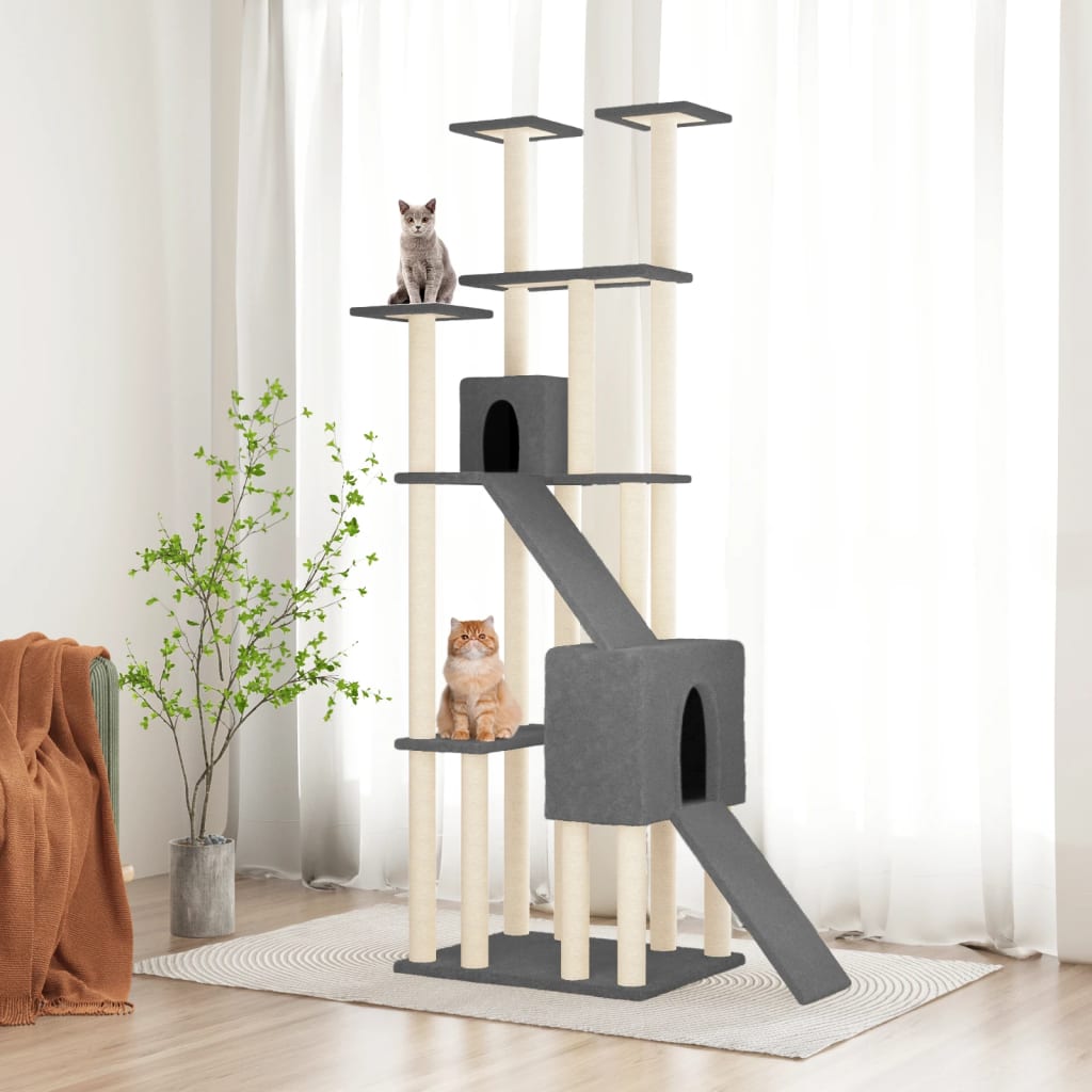 vidaXL Rascador para gatos con postes de sisal 190 cm torre para gatos Color Crema,  Gris claro,  Gris oscuro y mas