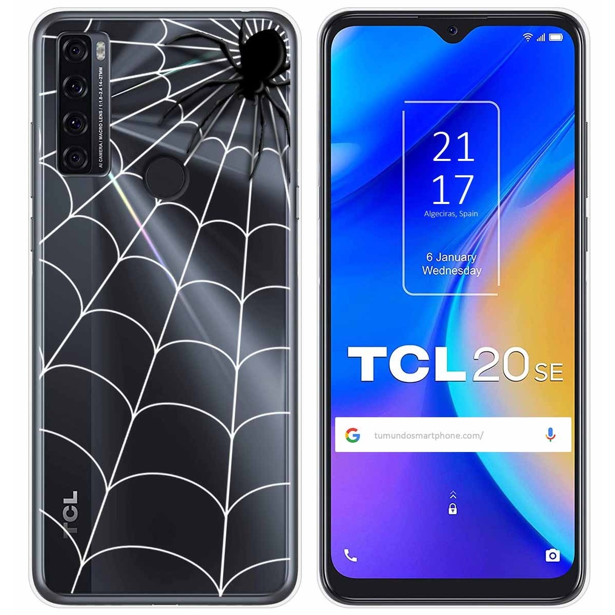 Tumundosmartphone Funda Gel Transparente para TCL 20 SE diseño Araña Dibujos