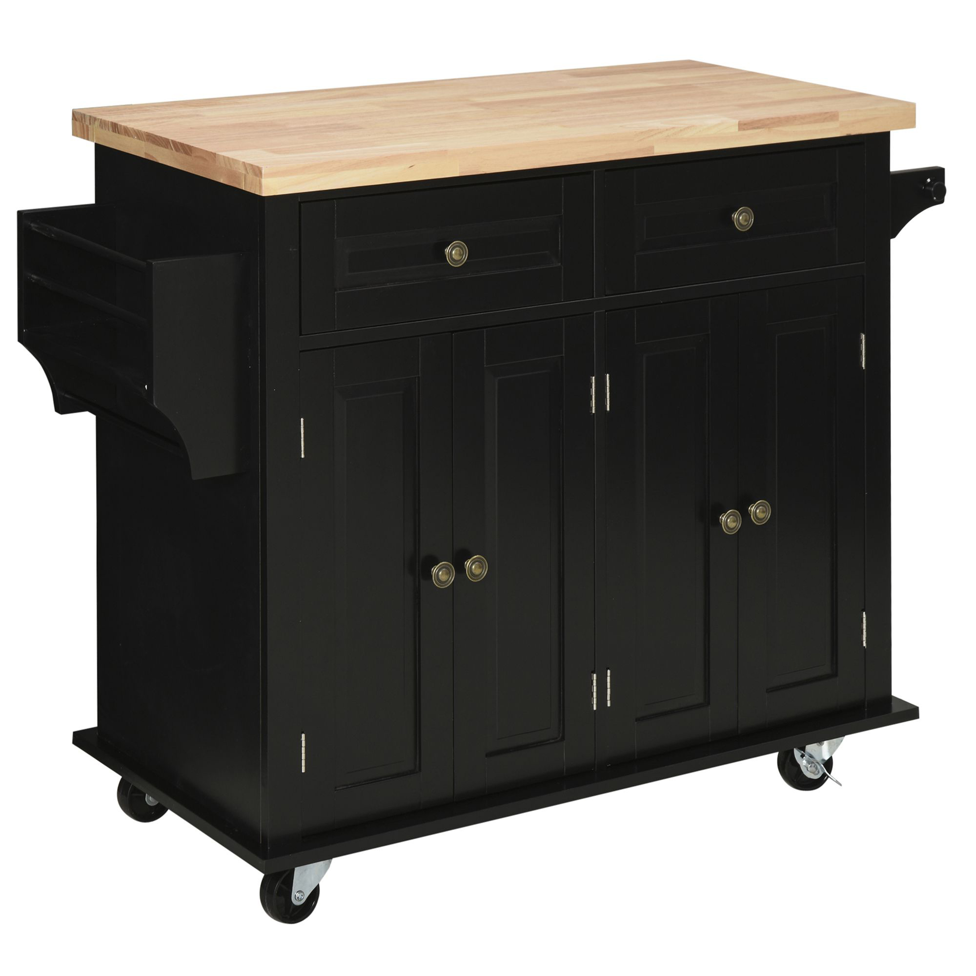 HOMCOM Isla de Cocina con Ruedas Carro de Cocina con 2 Cajones 4 Puertas Especiero Encimera de Madera Estante Ajustable y Barra Lateral para Comedor 111x44,5x82,5 cm Gris