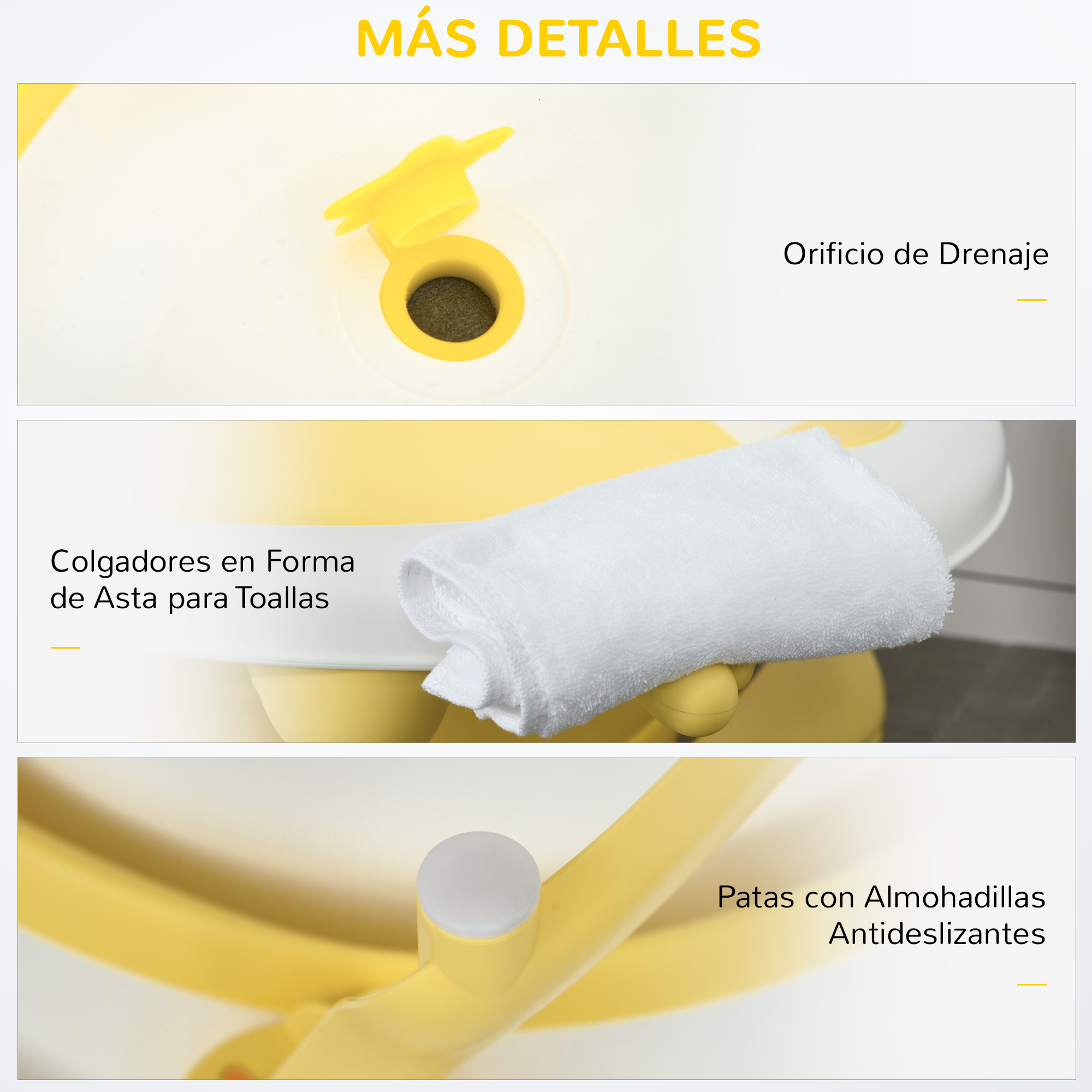 HOMCOM Bañera Plegable para Bebé Bañera Portátil para Niños con Patas  Antideslizantes 75,3x55,4x43 cm Amarillo y Azul