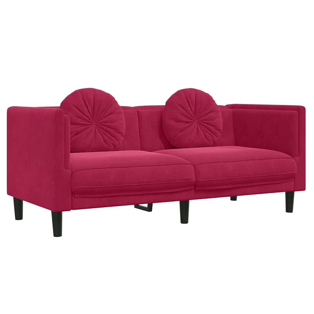 vidaXL Sofá de 2 plazas con cojines terciopelo rojo tinto