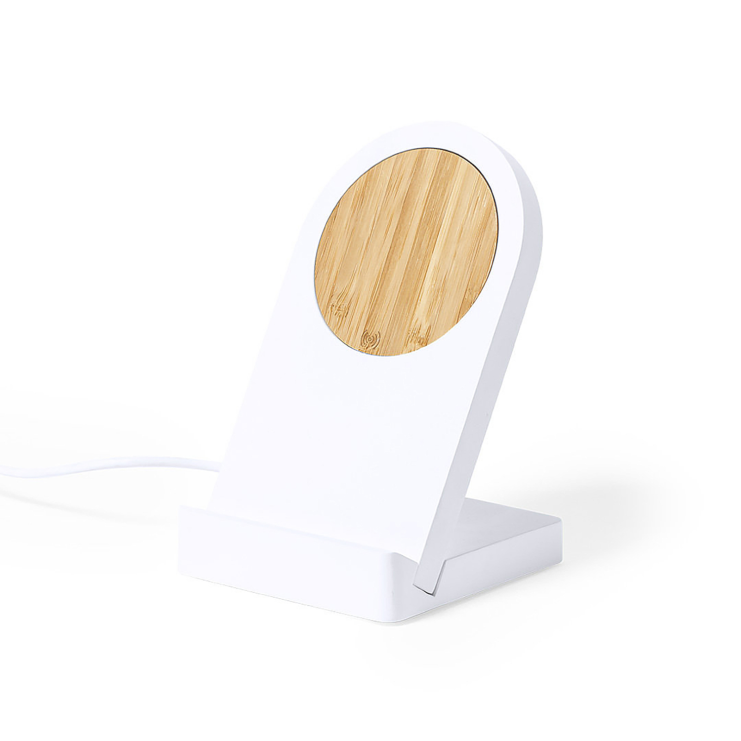 DAM Cargador Soporte nature bambú Inalámbrico 10W. Magnético 7,7x12x7,9 Cm. Color: Blanco