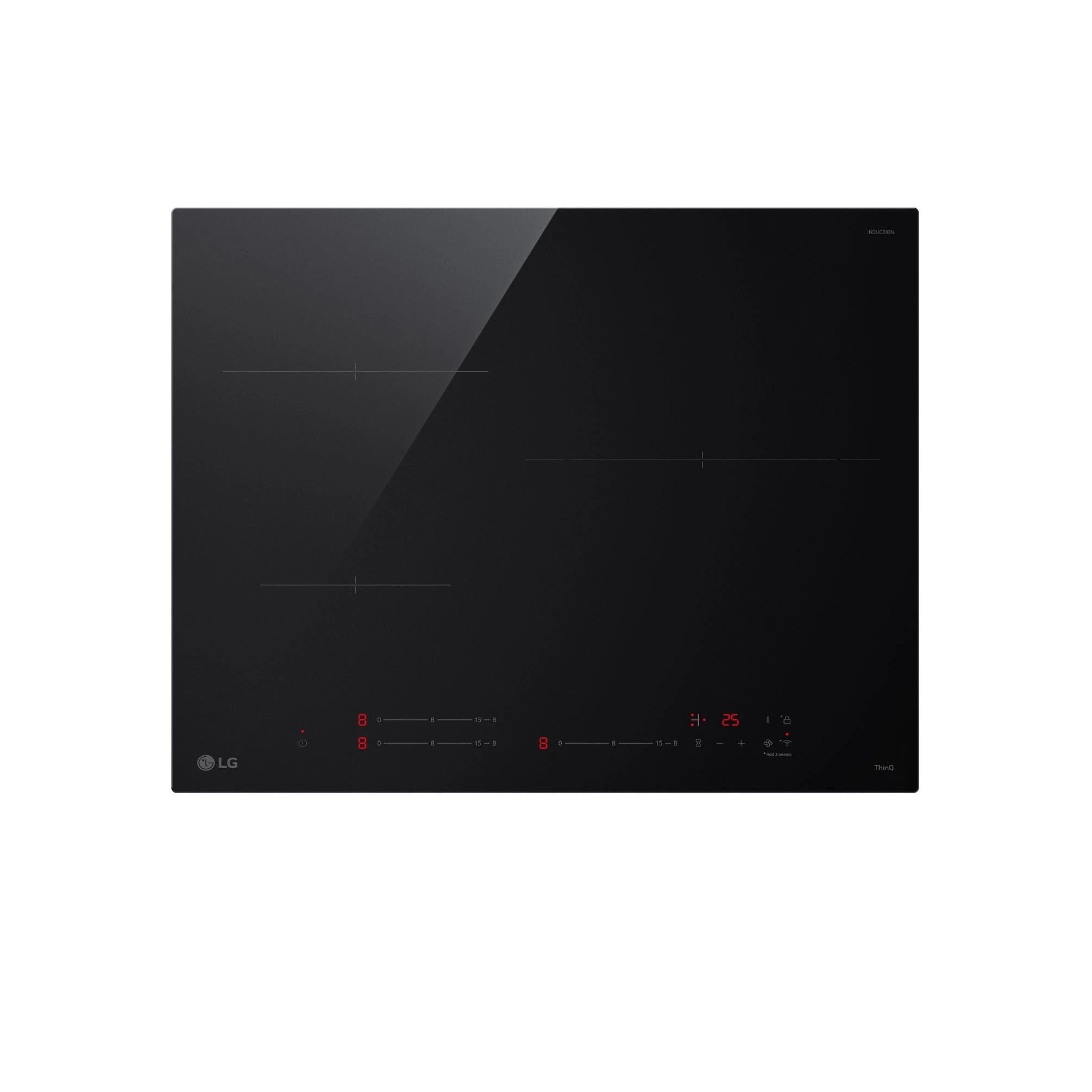 LG - Placa de inducción CI5Z2420BN de 60 cm con 3 zonas de cocción, fuego grande de 28 cm y potencia total de 7400 W, control independiente, temporizador y conectividad Wi-Fi para cocina moderna