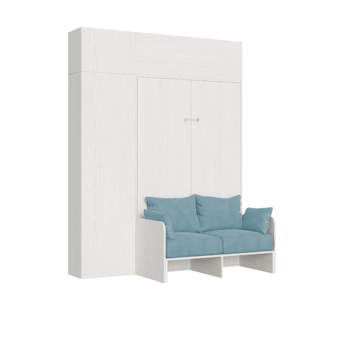 Cama plegable Kentaro de 120 cm tamaño queen con sofá y muebles en blanco, ceniza y azul claro - Itamoby