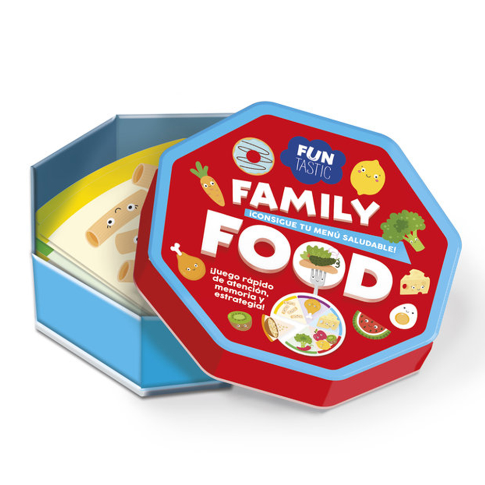 Imagiland - Juego de Cartas Family Food (caja metálica), +6 años, de 2 a 4 jugadores, fruta, verdura, comida saludable, juego educativo, familia, envío urgente 24-48 horas península, FUJ015