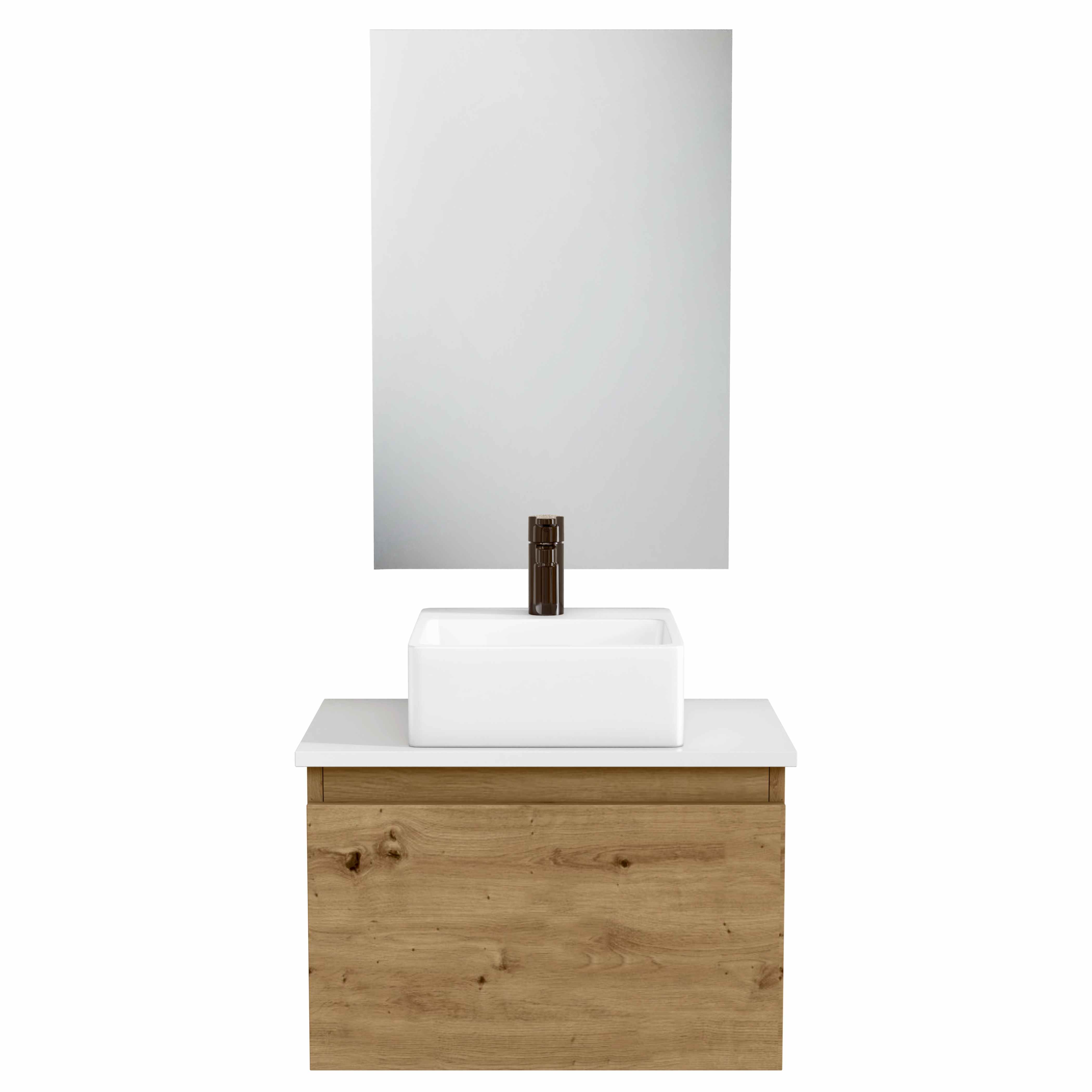 BELLOBATH - Mueble de baño suspendido con lavabo de cerámica y espejo, Mueble con puerta abatible, 50 x 32 x 30 cm