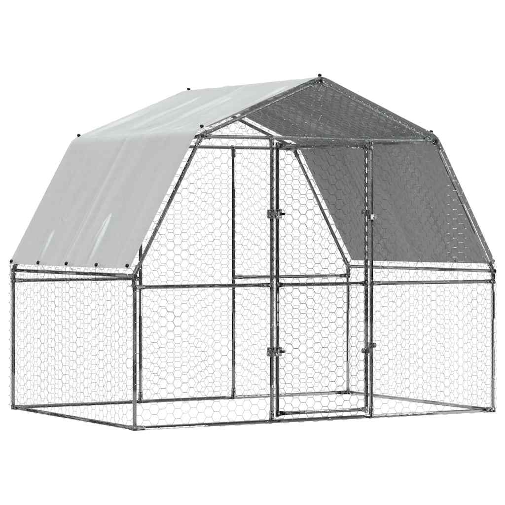 vidaXL Gallinero con Techo y Puerta Jaula de Pollos Acero Galvanizado Plateado