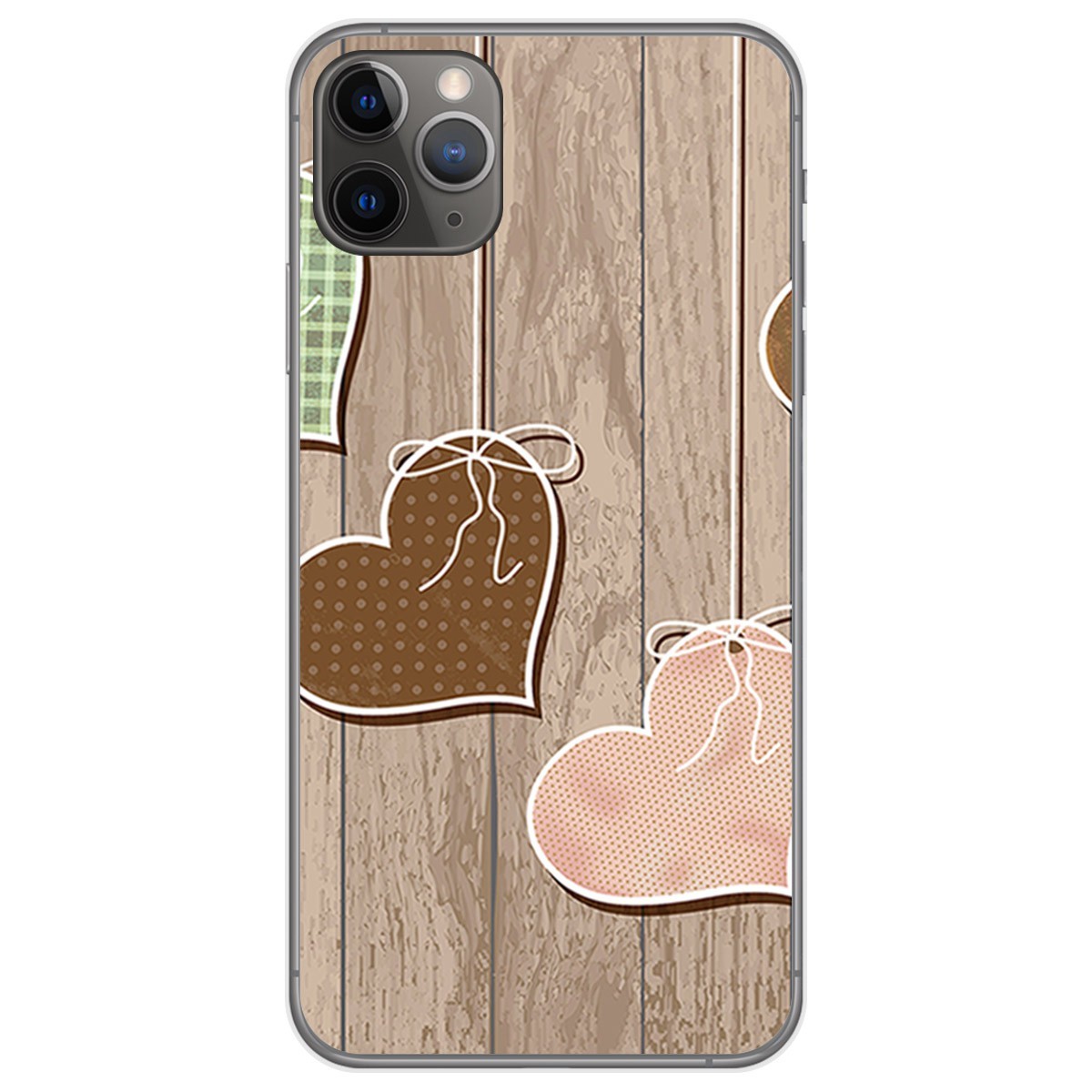 Tumundosmartphone Funda Gel Tpu para Iphone 11 Pro Max (6.5) diseño Corazones Madera Dibujos