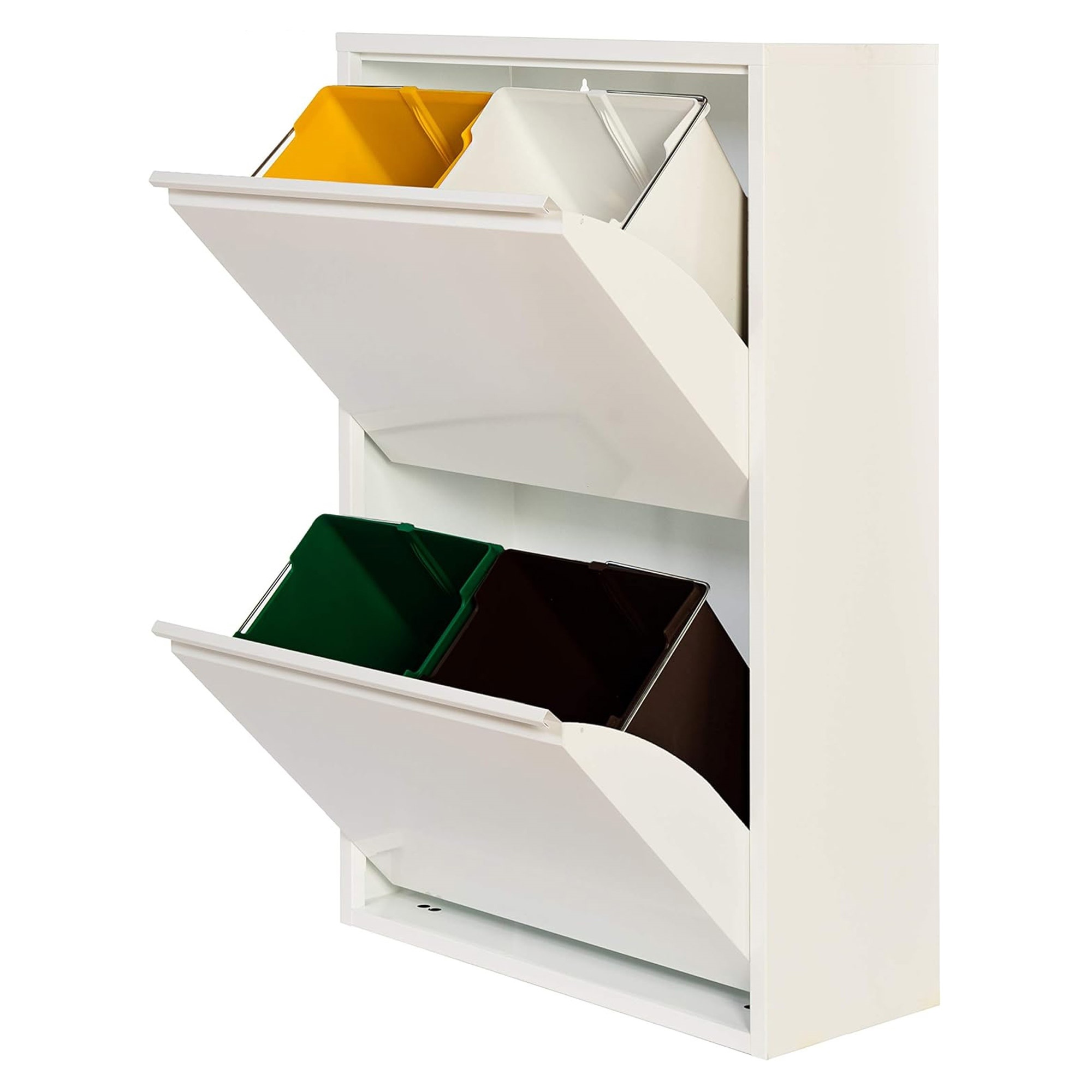 Cubo de Basura y Reciclaje Metálico Wellhome 4 Compartimentos 68L - Blanco Mate
