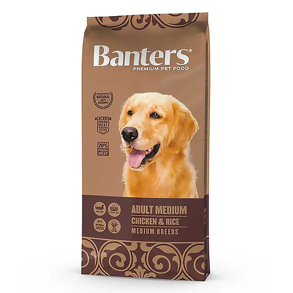 BANTERS Adult Medium Pollo, 3kg, 15kg, Pienso para Perros Adultos, Comida Natural para perros