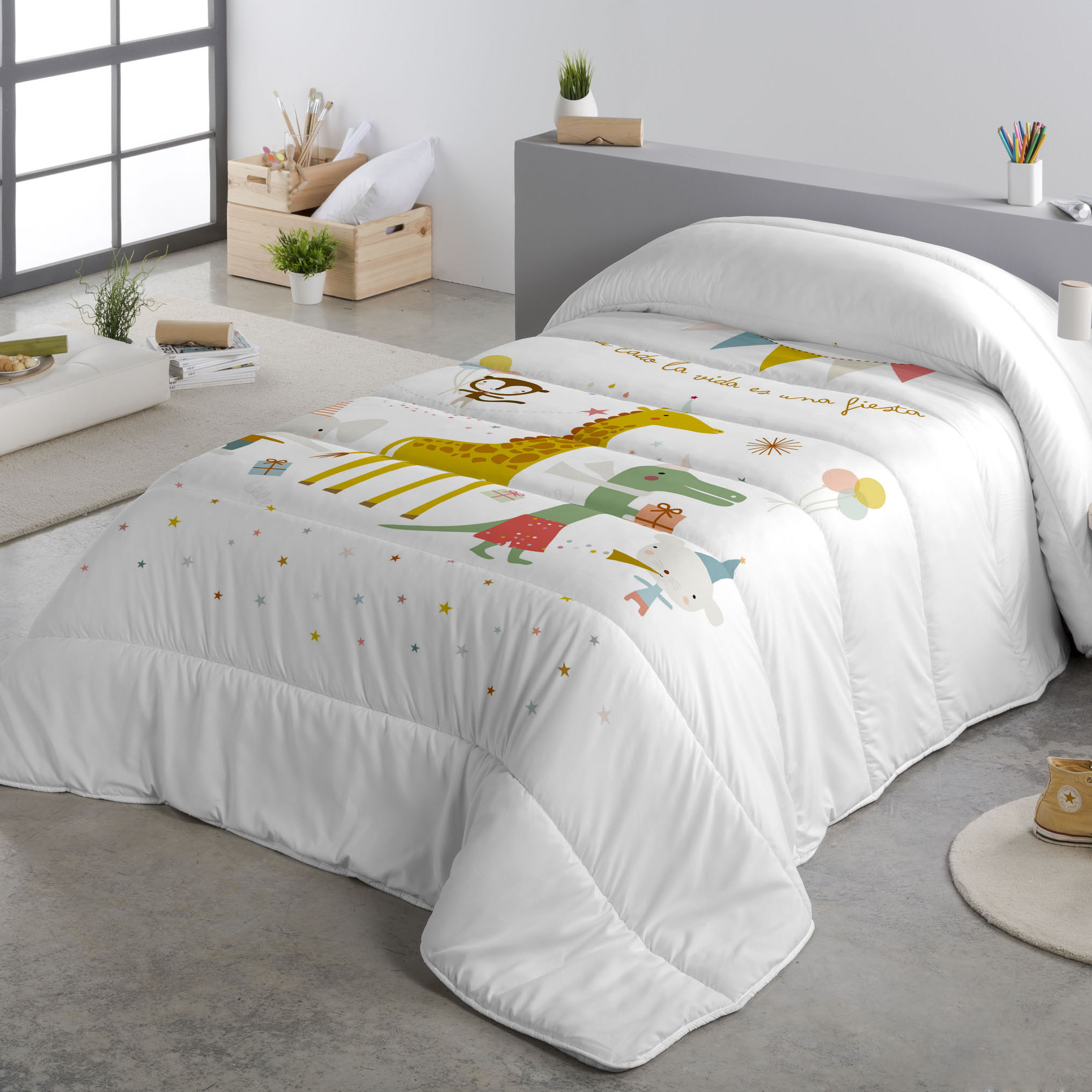 HACIENDO EL INDIO - Edredón Nórdico Infantil Estampado 100% Algodón -  Relleno 200 gr Tacto Pluma - Ideal para Invierno, Antialérgico y Transpirable - Disponible para Cama 90/105 cm - Fabricado en España