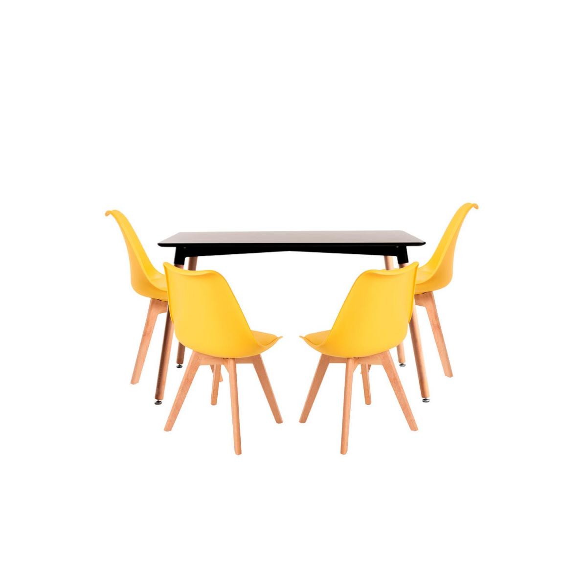 Regalos Miguel - Conjuntos de mesa y sillas - Conjunto Mesa Tower Rectangular 120 x 80 cm Negra y Pack 4 Sillas Synk Basic - Amarillo