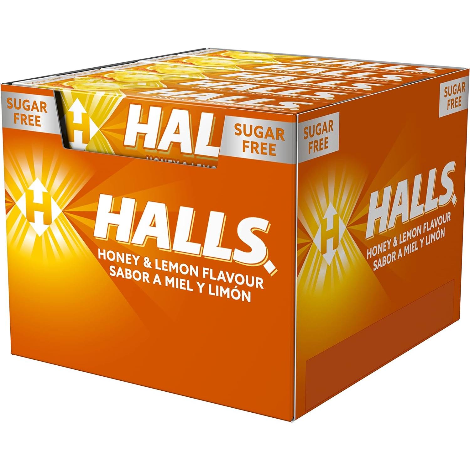 Halls Miel y Limon - Caramelos Halls Miel y Limon Sin Azucar - Caja 20 Paquetes de Caramelos Halls