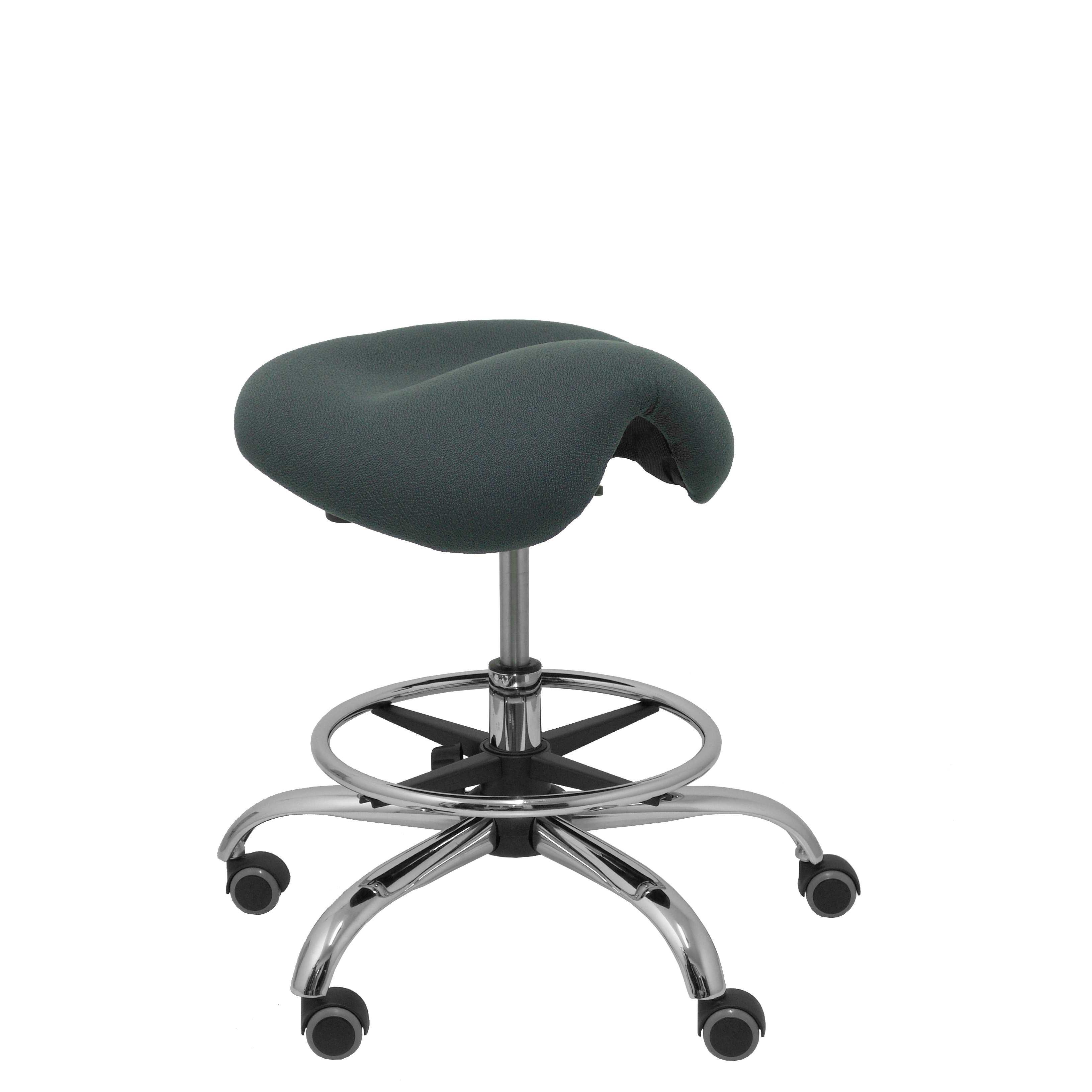 Piqueras Y Crespo Taburete Clínico Giratorio Ergonómico Regulable en Altura con Aro Reposapiés Cromado y Tejido Bali Gris Oscuro