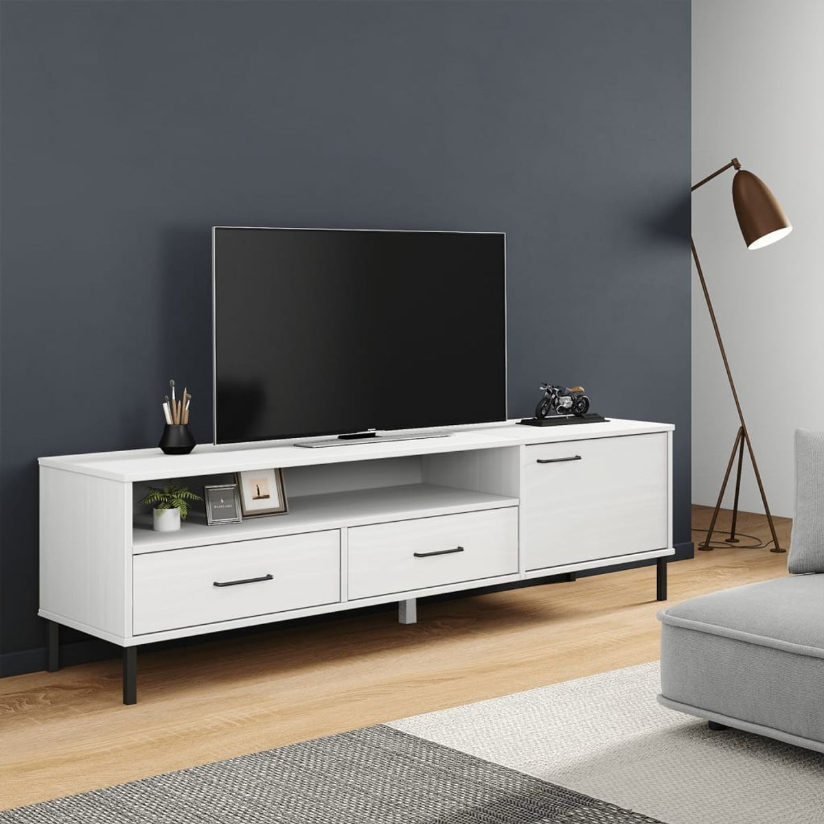 Mueble de TV Oslo 2 cajones + armario + compartimento madera de pino 46,5x158x40 cm