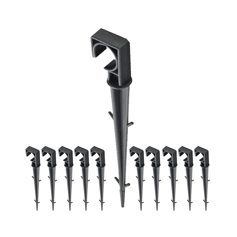 SUINGA Pack 10 Estaca Sujeta Manguera 16-20mm Ø | Estacas Riego Huerto | Piqueta Microtubo Riego por Goteo | Estacas de Jardin