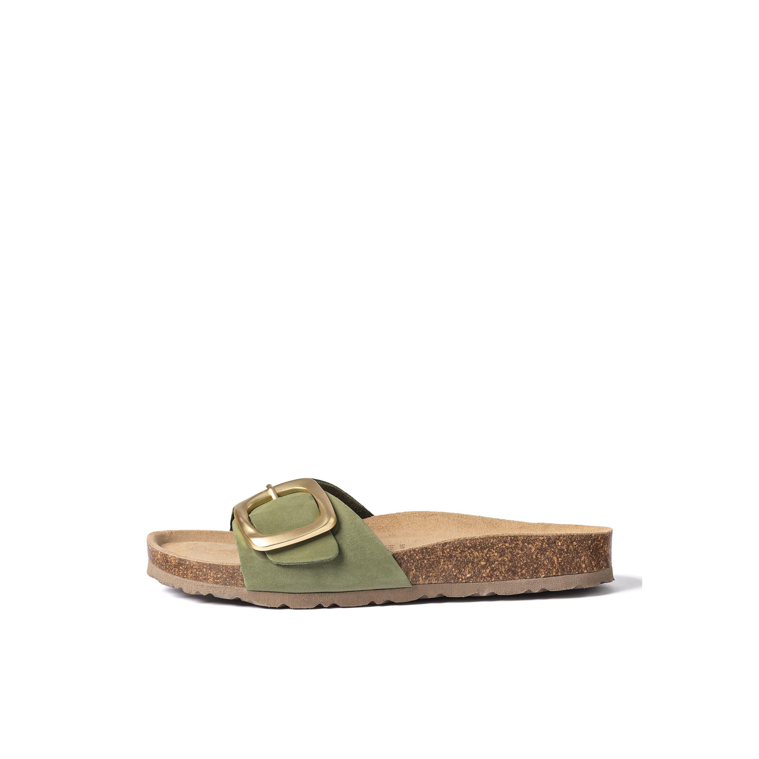 YOKONO sandalia plana GRANADA-114 VERDE | Zapatos mujer Primavera-Verano | Piel vacuna  Nobuck | 3 CM