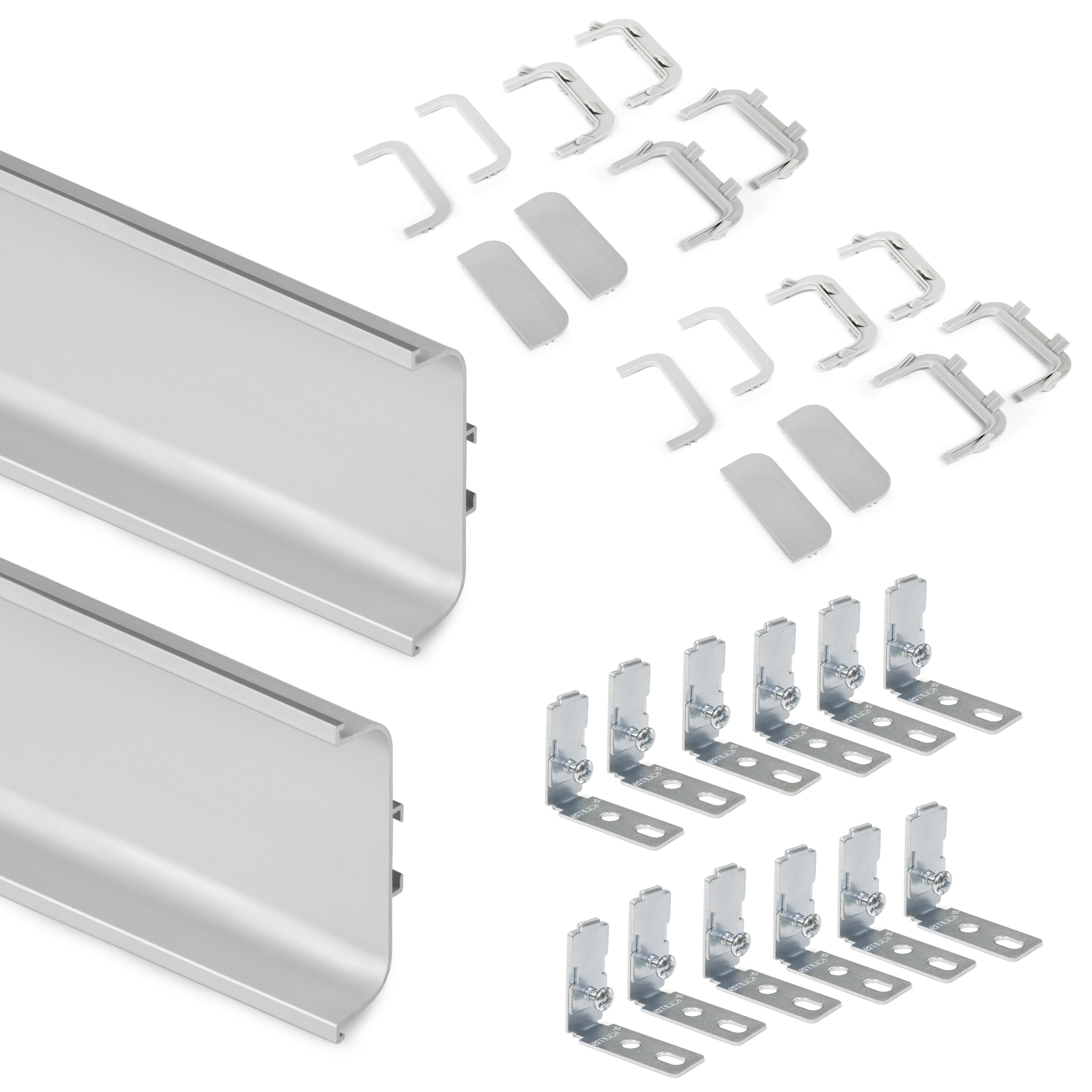 Kit de 2 perfiles centrales gola para muebles de cocina, longitud 2,35m, con accesorios, aluminio, anodizado mate