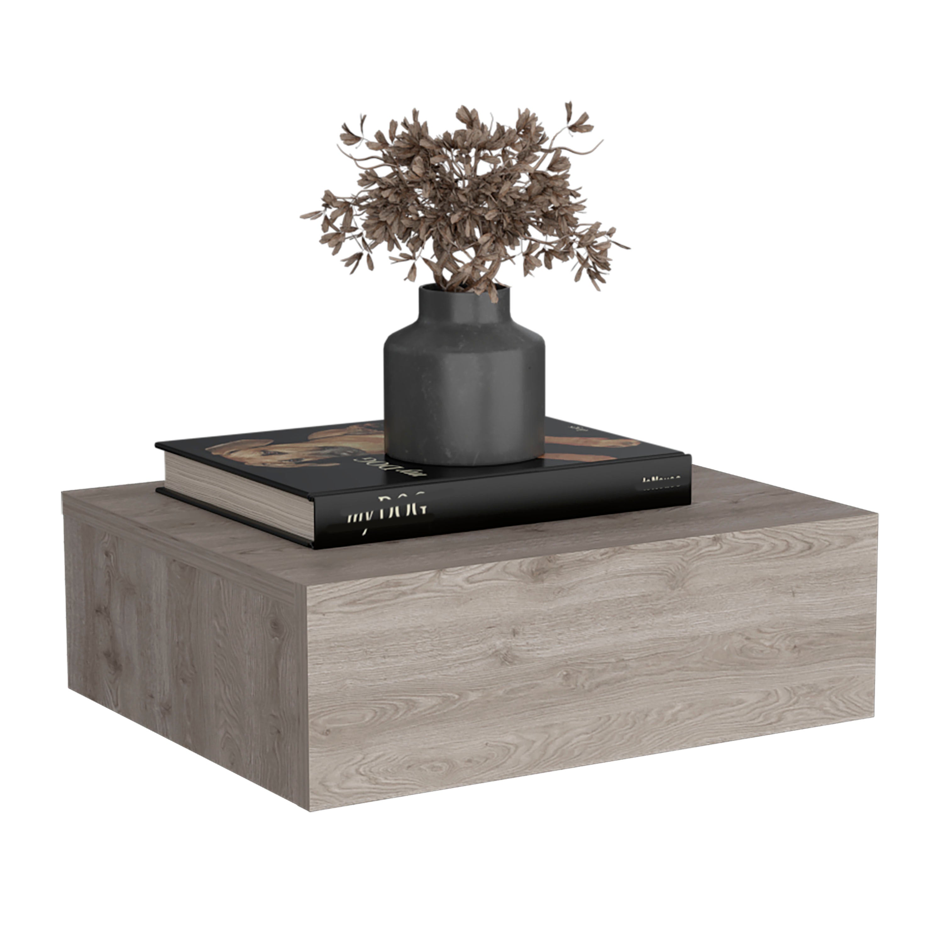 Mesita de noche flotante Milano en melamina un cajon de riel metalico , beige , 13 cm  X 40 cm  X 34.1 cm
