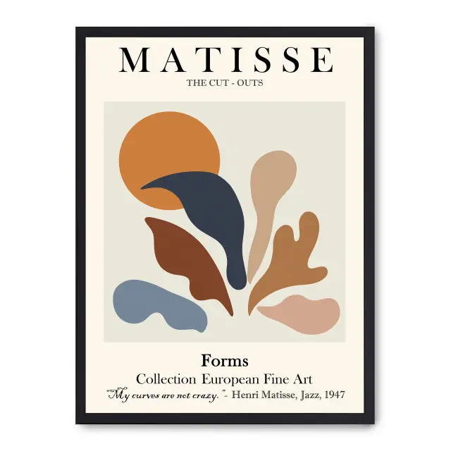 Cuadro matisse art print viii 30x40cm, Póster impreso en papel de primera calidad de 180gr, montado sobre marco de madera MDF acabado en negro., Arte - Pintores famosos - Matisse