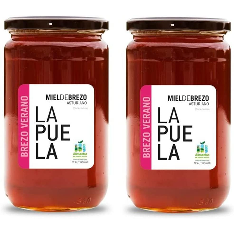 LA PUELA Pack 2 Mieles de Brezo 100% Natural Origen España. Miel Pura de Abeja con Aroma Intenso y Sabor Dulce. Tarro de Cristal. Set 2 x 750 Gr