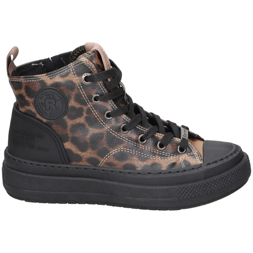 REFRESH | Zapatillas Altas Refresh para Mujer – Deportivas Animal Print y Negro – Leopardo – Sneakers con Cordones y Cremallera – Con Plataforma Baja y Cómoda – Estilo Casual – Máximo Ajuste – Moda – Modelo 173075