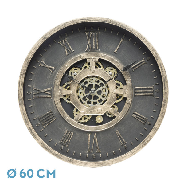 Reloj de pared ADAMUZ negro oro 60x60x7 cm engranajes con movimiento