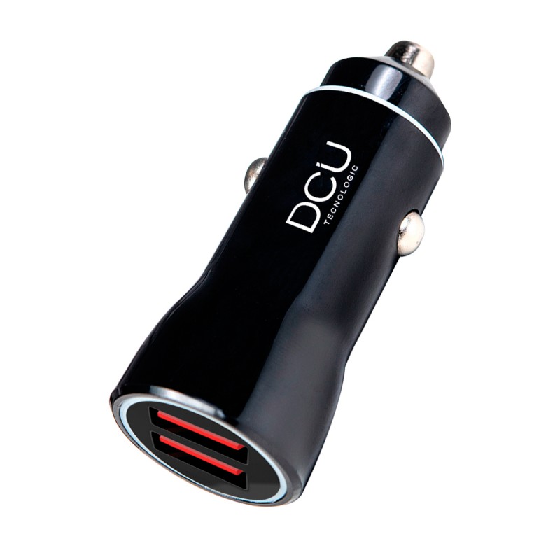 DCU Tecnologic - Cargador de Coche doble USB de Aluminio de Alta Velocidad para Dispositivos Móviles