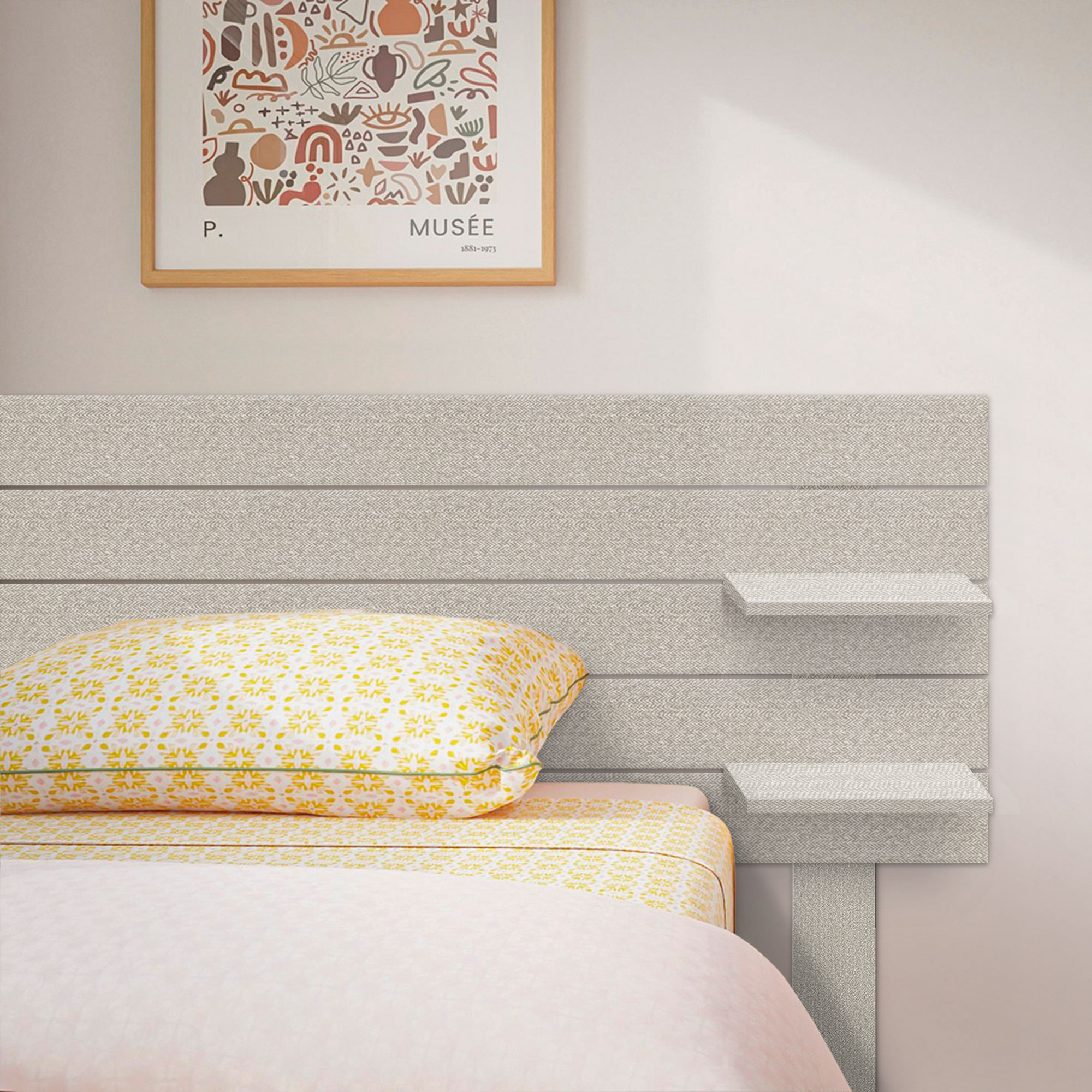 Cabecero con Estantes de Madera reciclada DM Colgante Pared Estilo Palet Horizontal con Patas