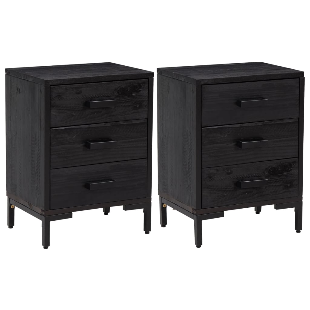 Vidaxl Mesitas de Noche de Madera Maciza de Pino 40x30x55 Cm Marrón y Negro
