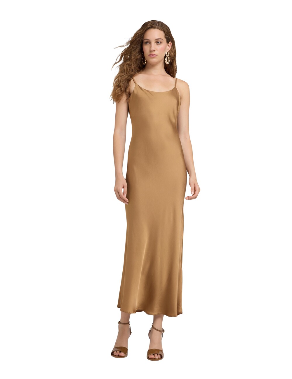 Motivi - Vestido largo de satén con tirantes finos